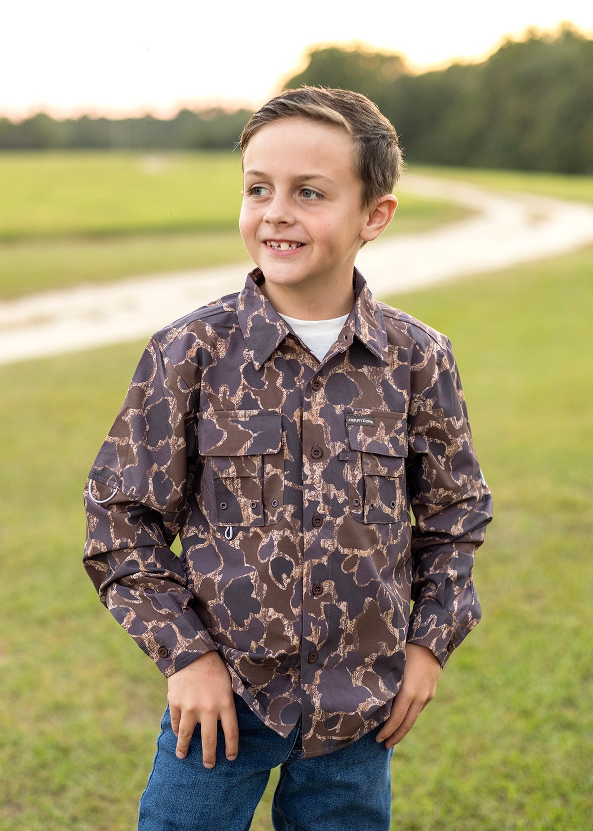 Youth Duck Camo Button Up Shirt - Long Sleeve Heartcore Outdoors Youth Duck Camo Button Up Shirt - Long Sleeve Heartcore Outdoors