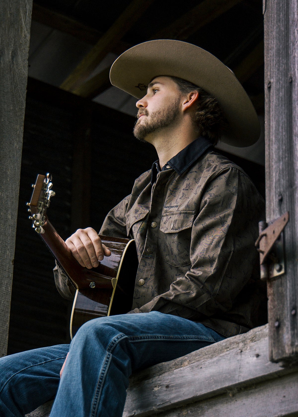 Brown Ducks and Cattails Button Up