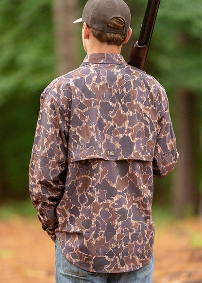 Button Up Old School Camo Fishing Shirts