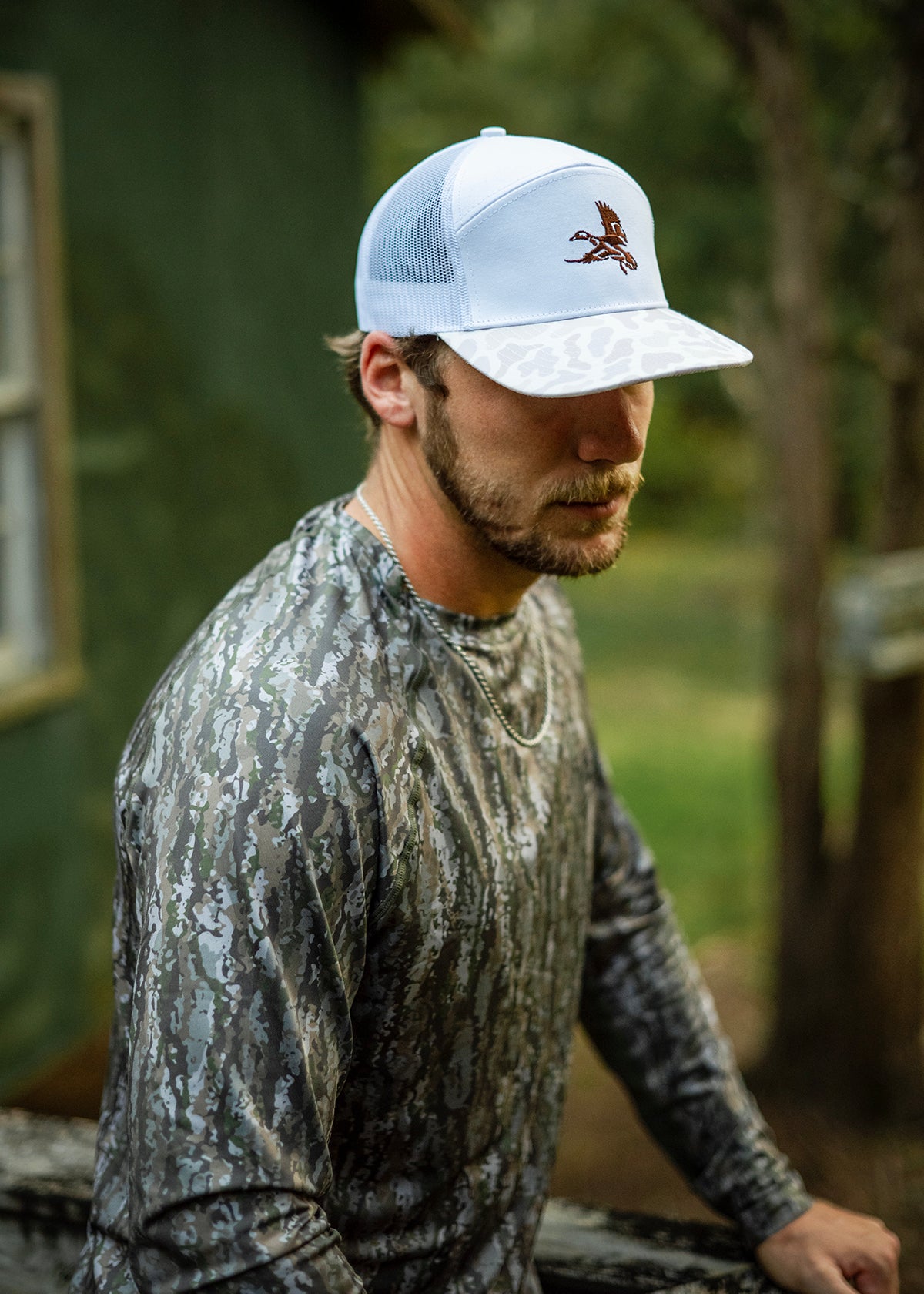 White Duck Camo 7 Panel Hat