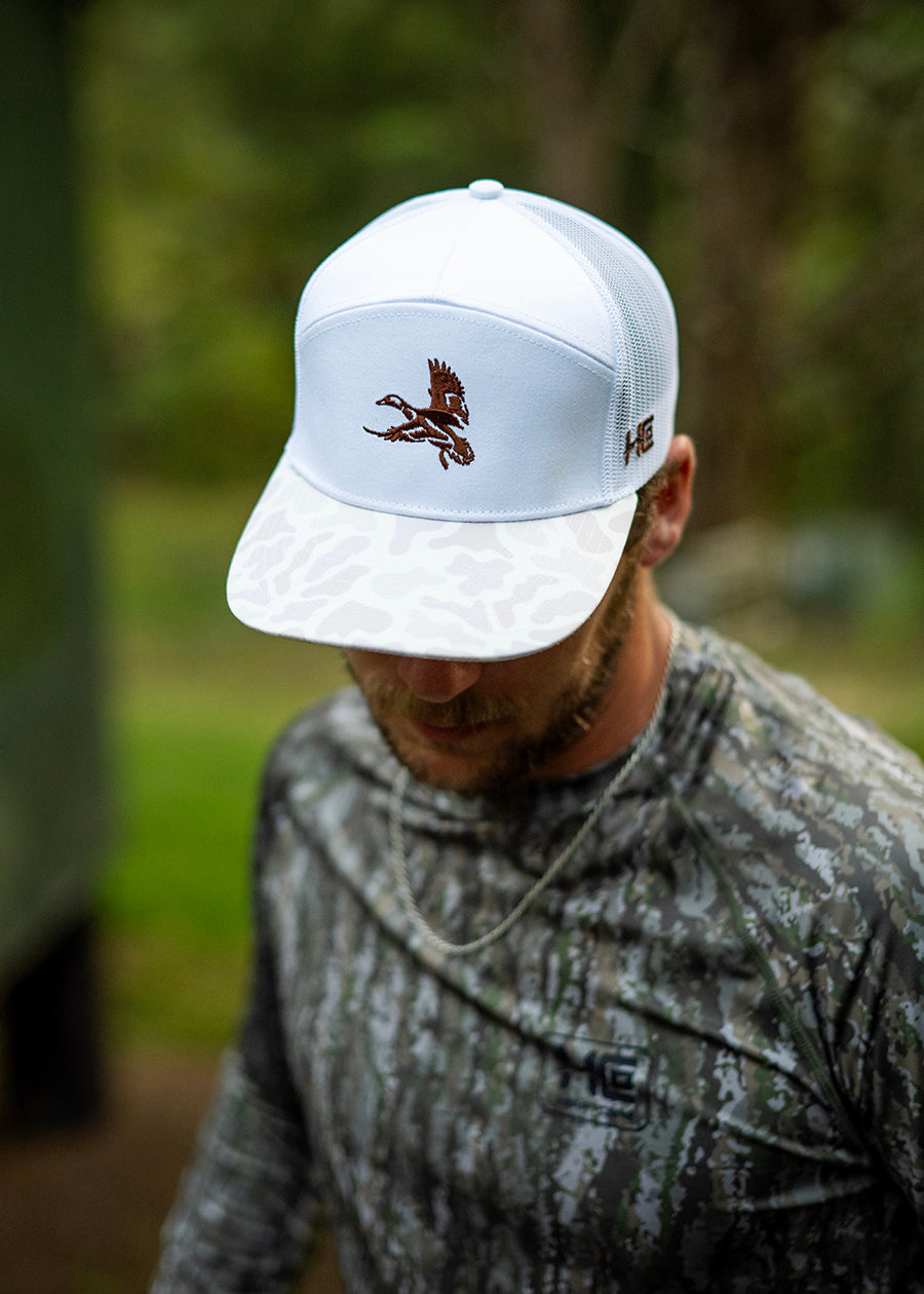 White Duck Camo 7 Panel Hat