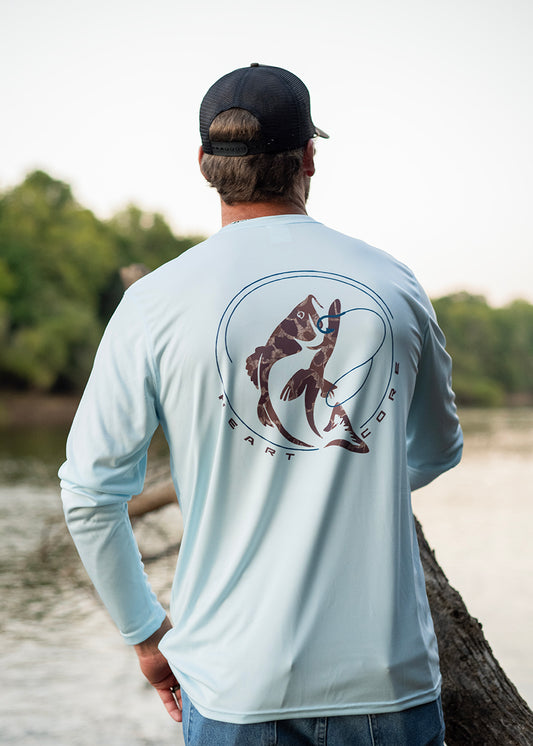 Light Blue Duck Camo Fish Solar Shirt