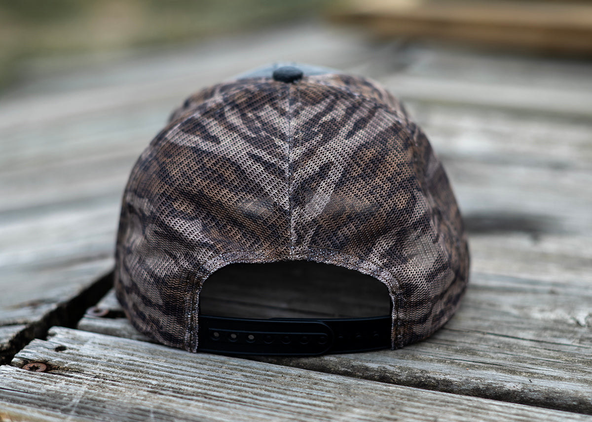 Mossy Oak New Bottomland Trucker Hat with Side Flag Patch