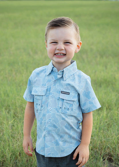 Cloudy Blue Buck Camo Youth Button Up