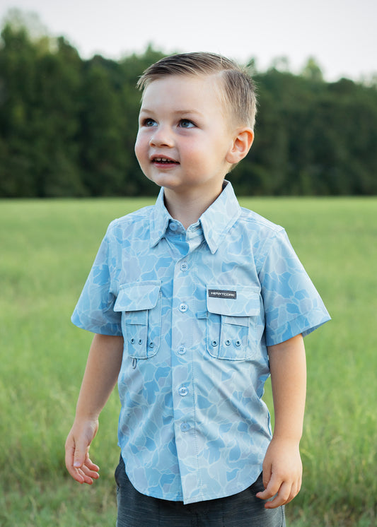 Cloudy Blue Buck Camo Youth Button Up