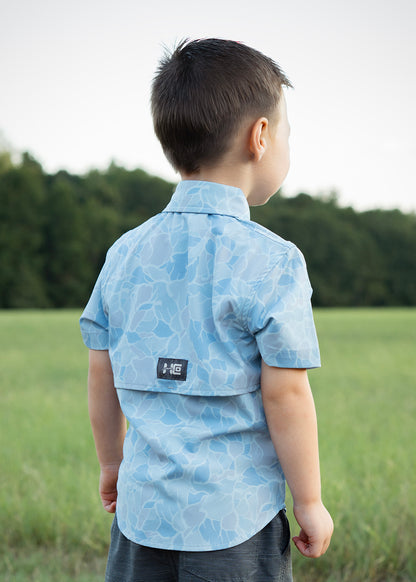 Cloudy Blue Buck Camo Youth Button Up