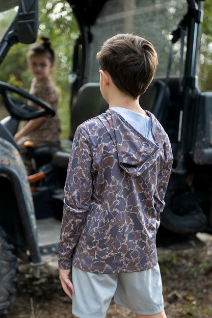 Youth Brown Duck Camo Performance Hoodie