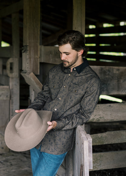 Brown Ducks and Cattails Button Up