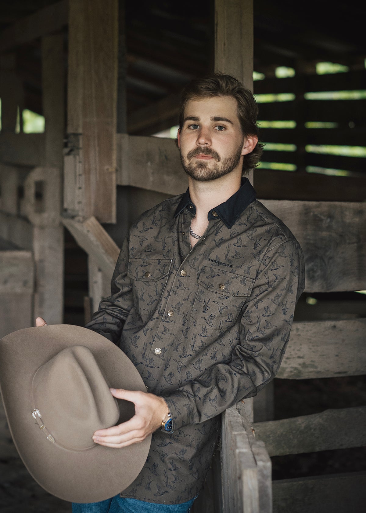 Brown Ducks and Cattails Button Up