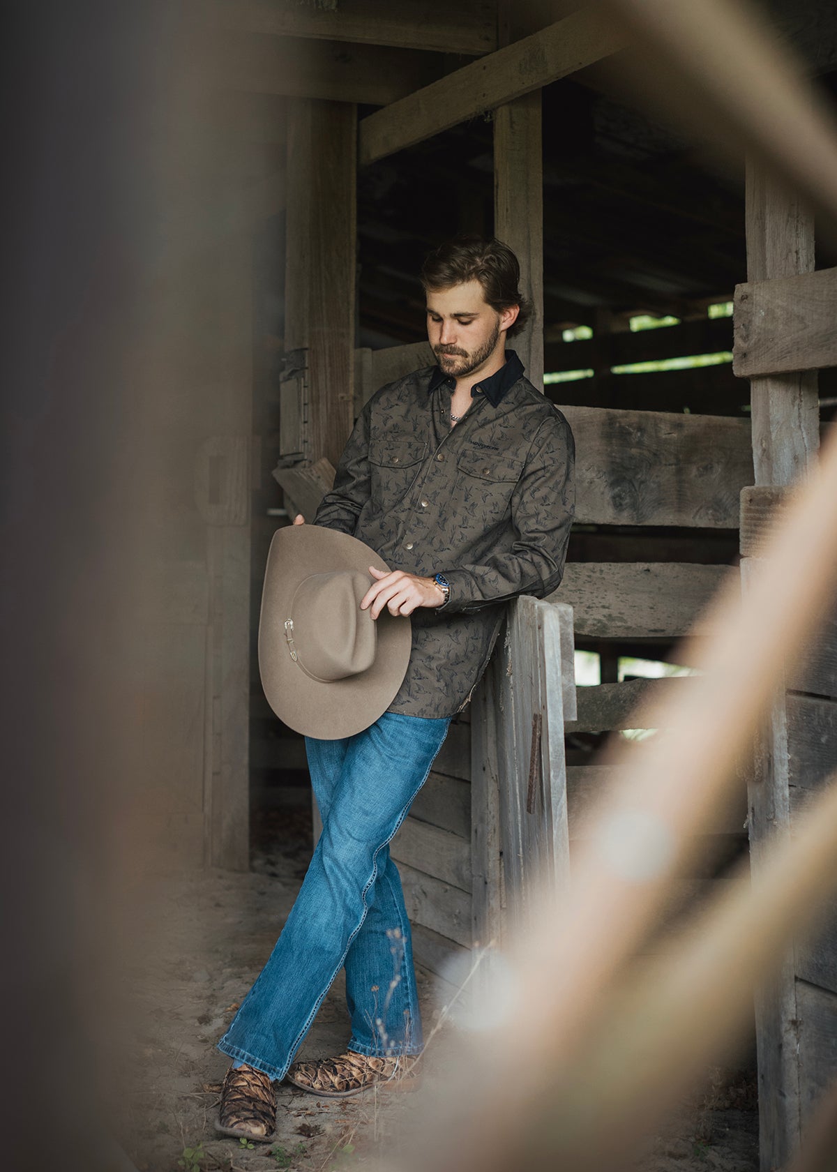 Brown Ducks and Cattails Button Up
