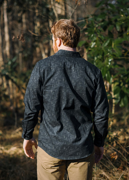 Ducks and Cattails Button Up-Blue