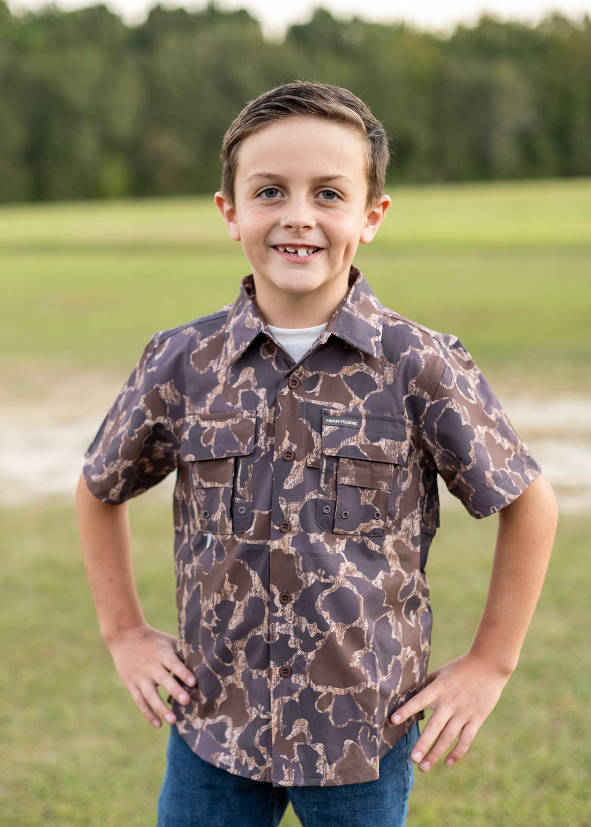 Youth Duck Camo Button Up Shirt - Short Sleeve