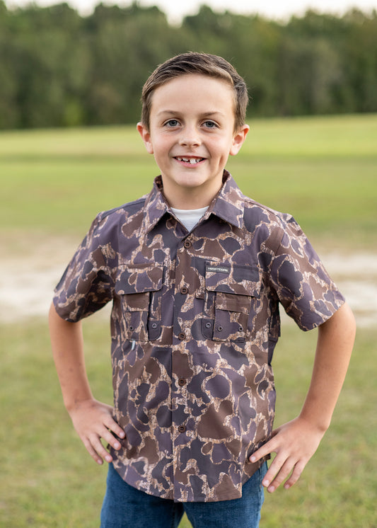 Youth Duck Camo Button Up Shirt - Short Sleeve