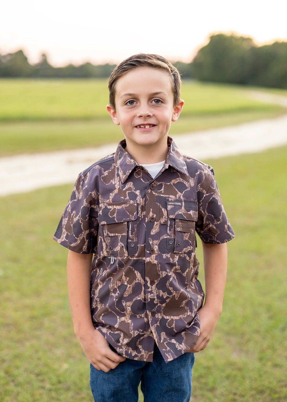 Youth Duck Camo Button Up Shirt - Short Sleeve