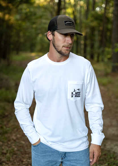 Long Sleeve Pocket Duck Tee - White