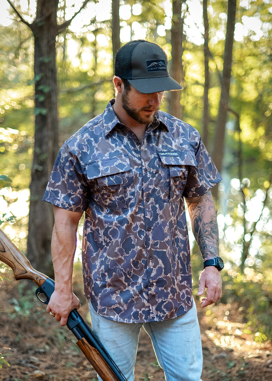 Button Up Old School Duck Camo Short Sleeves